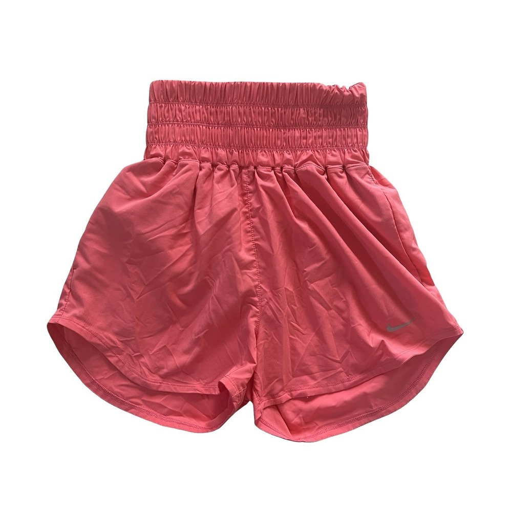 Nike Women's Size XS Salmon Pink Athletic Shorts High Waist Pockets Swoosh